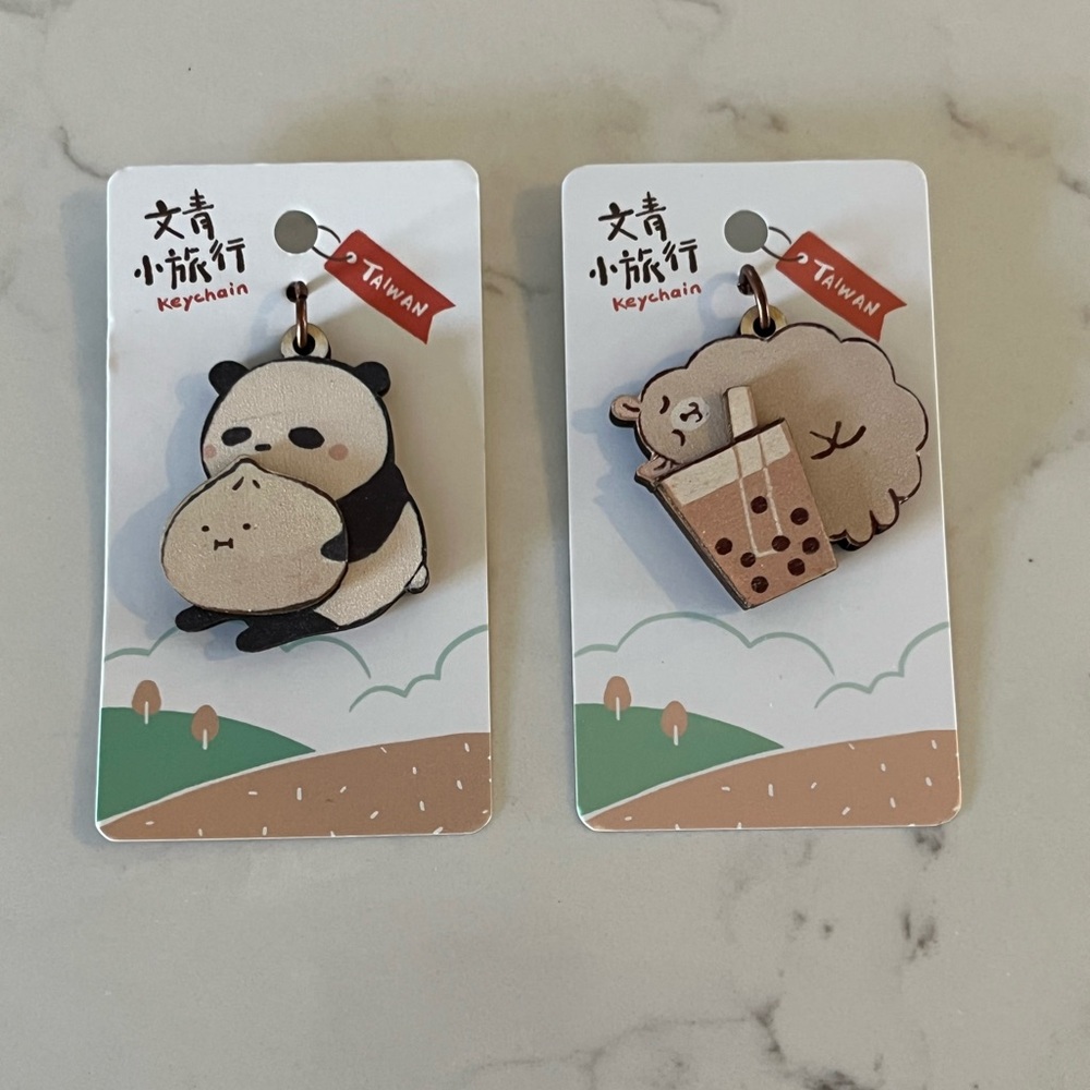 Taiwan Cute Panda/Dumpling and Sheep/Bubble Tea Keychain Set
